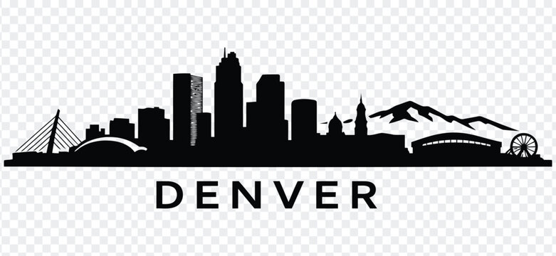 Denver colorado skyline silhouette with mountains and landmarks