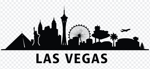 Obraz premium Las vegas city skyline silhouette with famous landmarks