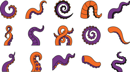 Collection of octopus tentacles in vector eps format with orange and purple hues © Pixoreas