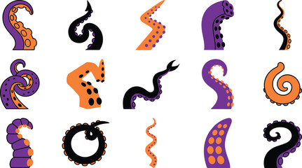 Collection of octopus tentacles in vector eps format with orange and purple hues © Pixoreas
