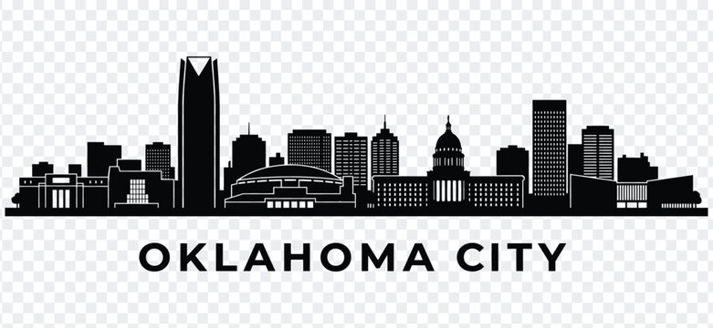 Oklahoma city skyline silhouette vector illustration black cityscape with famous buildings and landmarks