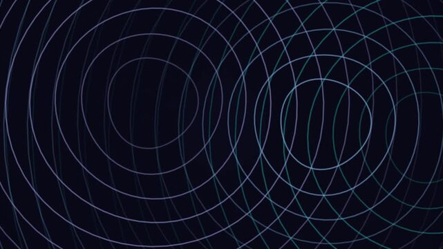 Abstract dark blue background featuring intersecting concentric circles representing sound waves and interference patterns