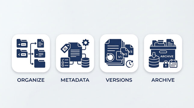 Organized metadata versions archive with multiple files and icons