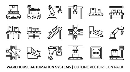 Fototapeta premium Industrial warehouse automation systems icons showcase various machinery