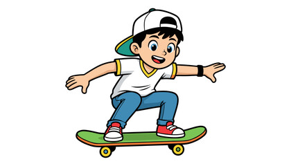 Boy riding skateboard with arms outstretched in playful action © MSTRUNA