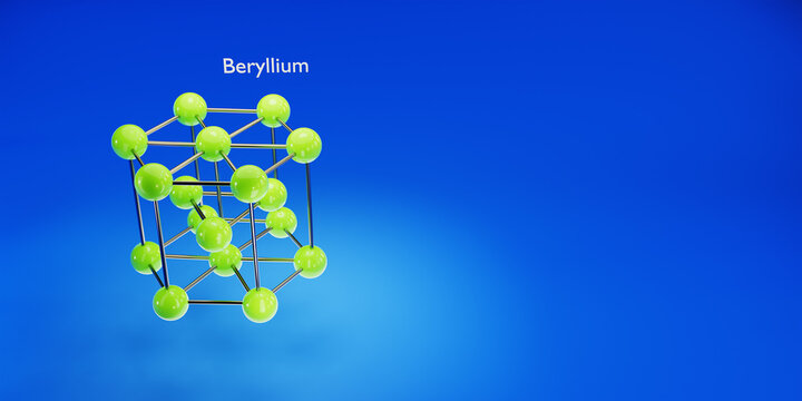Beryllium. Chemicals, micro and macronutrients. Periodic table of Mendeleev. Microelements necessary for humans. 3d render.