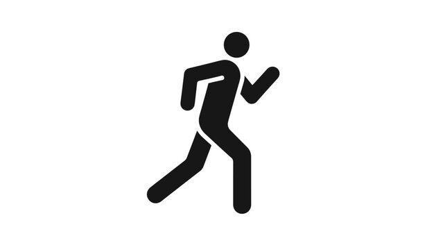 Simple black stick figure icon depicting a person running or jogging, suitable for fitness, sports, exercise, or lifestyle applications.
