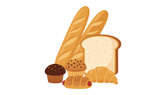 Assorted baked goods on a white background