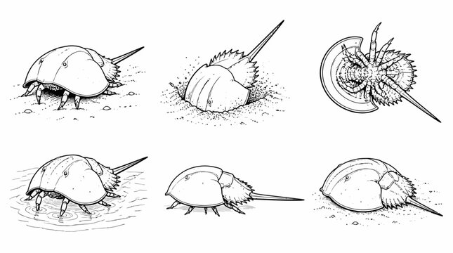 Horseshoe Crab Collection in Hand-Drawn Style