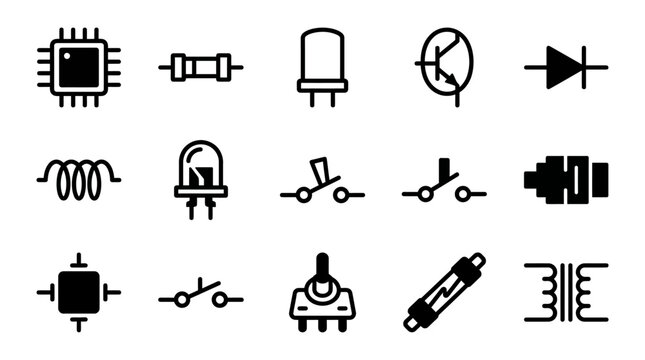 Electronic circuit board components symbols.