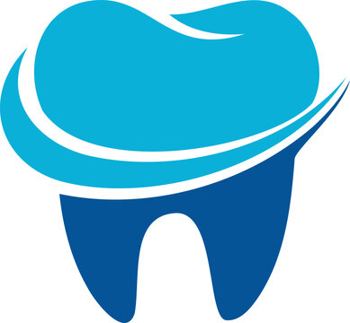 Dental care tooth icon with blue and white swirl design element