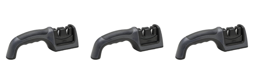 premium set of the isolated  hand-held knife sharpener  with a black ergonomic handle on withe background PNG photo high quality''