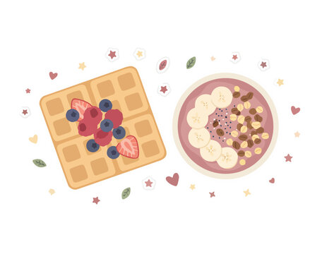 Breakfast Waffle and Smoothie Bowl