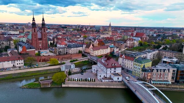 Aerial view of Opole, a city located in southern Poland on the Oder River and the historical capital of Upper Silesia, Poland