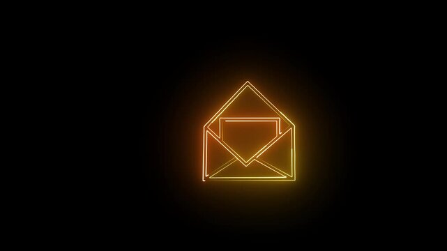 Neon envelopes glowing against a dark background with subtle camera movement representing digital communication