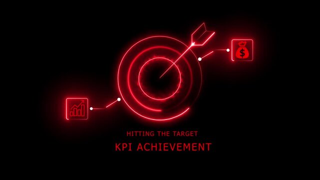Digital KPI Businessman points to Hitting the Target" hologram, digital showing KPI achievement", profit and growth Dashboard with Business Target, performance success metrics, key,4k animotion.