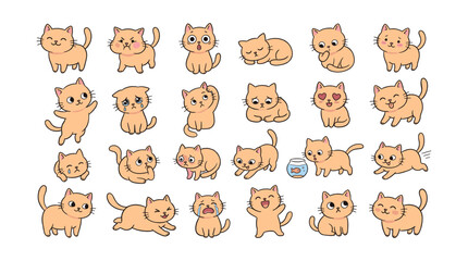 Fototapeta premium Adorable Cartoon Cats Collection in Various Playful Poses and Expressions.
