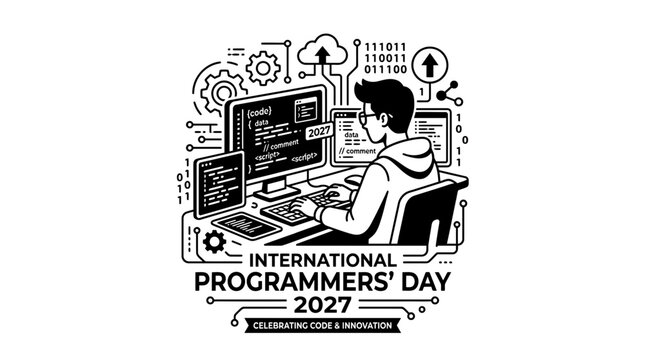 Programmer Working On Computer, International Programmers' Day 2027, Code and Innovation