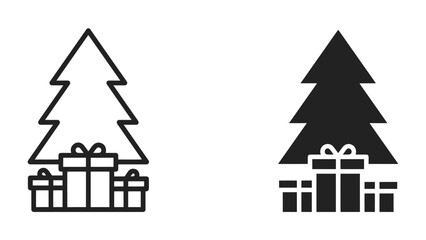 Fototapeta premium Christmas Tree and Presents Icon Set: A simple and festive icon set featuring a stylized Christmas tree with beautifully wrapped gift boxes underneath.