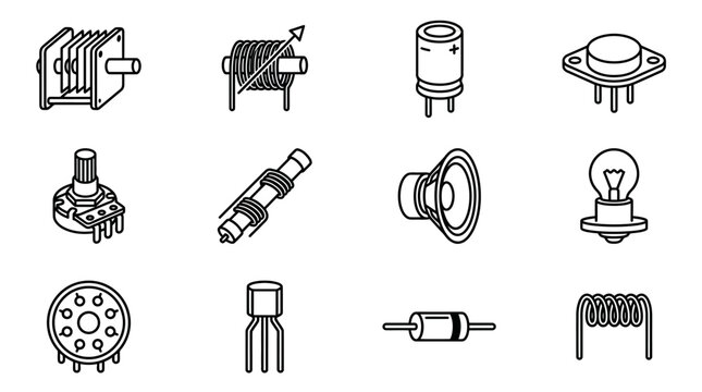 Electronic components on a white background.