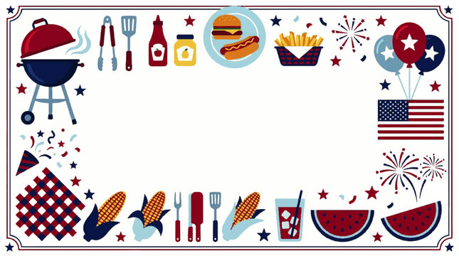 Independence Day invitation template with flat barbecue party elements vector