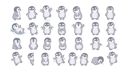 Obraz premium Adorable Cartoon Penguins in Various Playful Poses Collection.