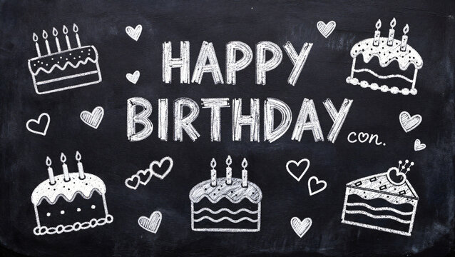 Happy Birthday Tafel-Illustration mit Kuchen