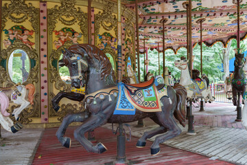 Vintage carousel horse at amusement park © Jin