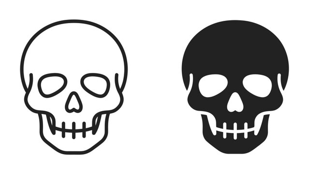 Two skulls, outline and filled in: A simple illustration featuring two skulls, one rendered as an outline and the other as a solid black shape, conveying a sense of mortality or danger.