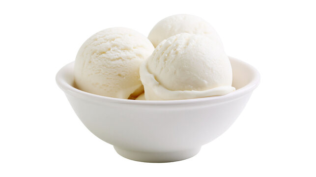 Creamy vanilla ice cream scoops in white bowl