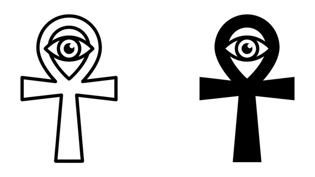 Ankh Symbol with Eye of Horus: Two stylized representations of the ankh symbol, an ancient Egyptian hieroglyphic ideograph signifying life, with the Eye of Horus incorporated.