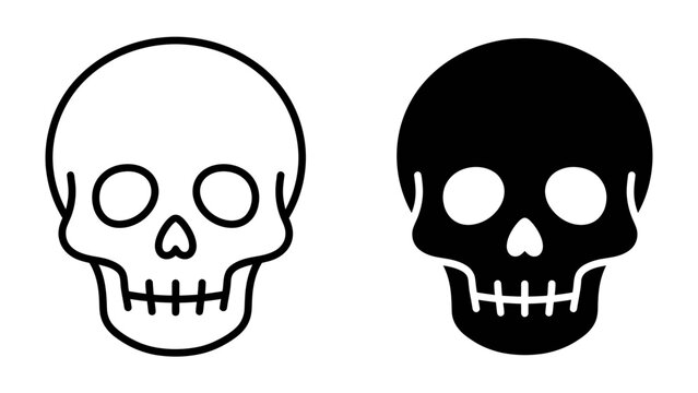 Two Skull Icons: A simple graphic representation of a human skull in both outline and solid silhouette form.