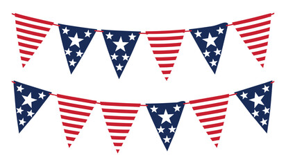Fototapeta premium Patriotic usa flag inspired bunting flags for festive party celebration and memorial day independence holiday banner background