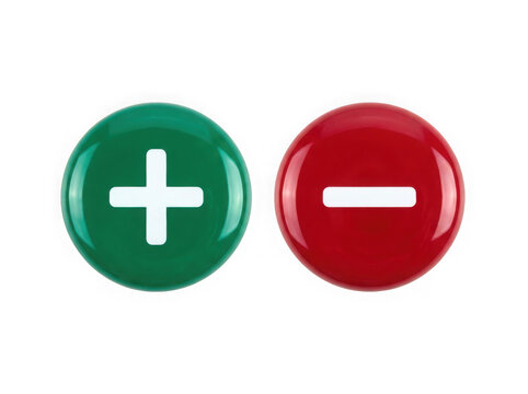 Green plus and red minus icons isolated on transparent background