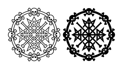 Gothic Mandala with Skulls: A striking gothic mandala design, featuring intricate geometric patterns and a border of menacing skulls. © Sara