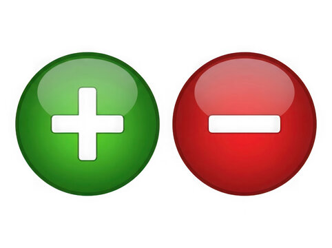 Plus and minus icons in green and red colors isolated on transparent background