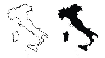 Italy cartographic versions illustration comparing line art outline and solid silhouette maps representing geographic design and visual contrast © Ali