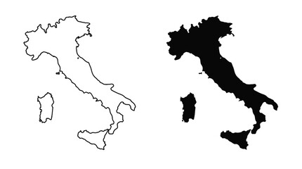 Italy cartographic versions illustration comparing line art outline and solid silhouette maps representing geographic design and visual contrast © Ali