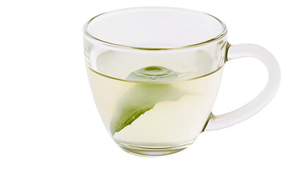 Clear glass cup filled with light green herbal tea and mint leaf © Isabel