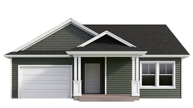 Modern one-story house with dark gray roof and green siding
