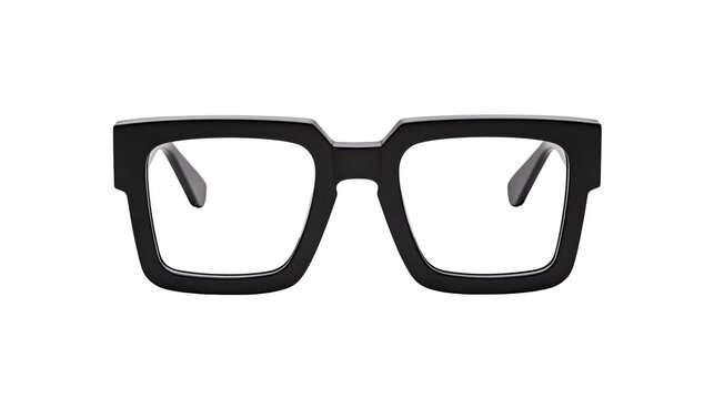Thick black square frame eyeglasses with clear lenses