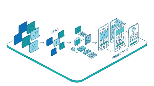 Isometric Sticky Notes to Wireframe Process