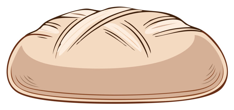 Loaf of baked bread with decorative cuts, baked goods illustration, food item, staple food concept, bakery product