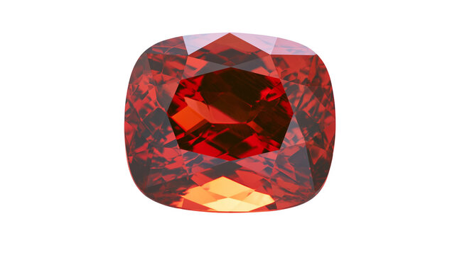 Cushion cut red gemstone with brilliant facets