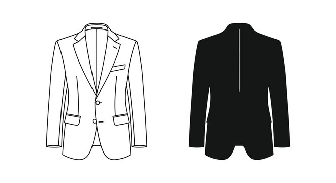 Men s suit jacket outline and black silhouette on a white background