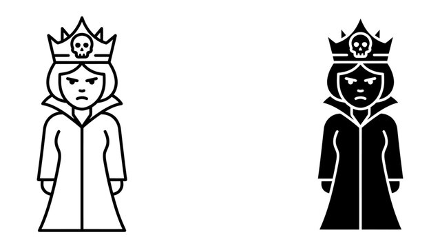 Evil Queen Icon: A stylized icon depicting an evil queen with a menacing expression, wearing a crown adorned with a skull, symbolizing power and malice.