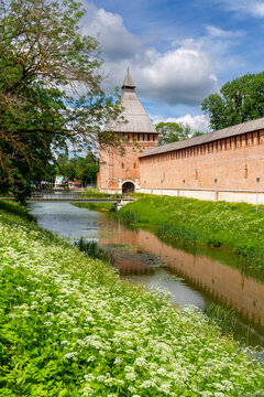 The moat and fortress wall of the Smolensk Kremlin, Russia