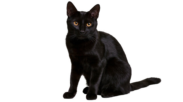 Black cat with bright orange eyes sitting