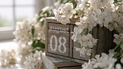 Wooden Calendar Showing the Date of August 8th. Day 8 of August month