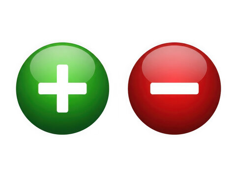 Green plus and red minus icons isolated on transparent background